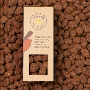 Brændte mandler / kanel / vanilje / rørsukker / Ecuador 70% mørk chokolade